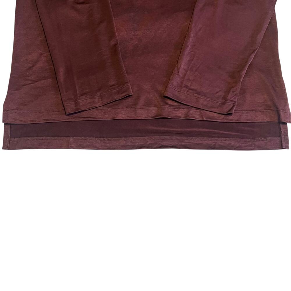 LESET Satin Long Sleeve Polo Blouse in Burgundy - Picture 7 of 11